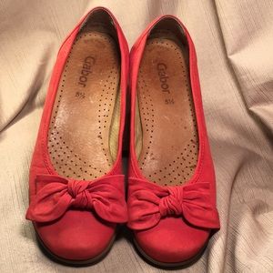 Gabor leather bow red flats 2